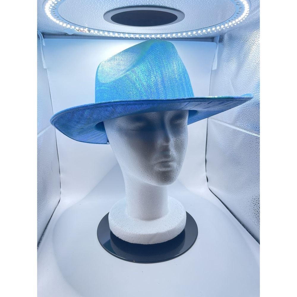 Adult Blue Cowboy Hat Holographic Metallic Space for Birthday, Costume Party‎